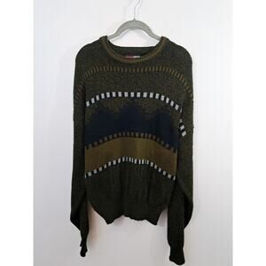 Today's News Men's Vintage Green Black Sweater Size Medium Geometric Design